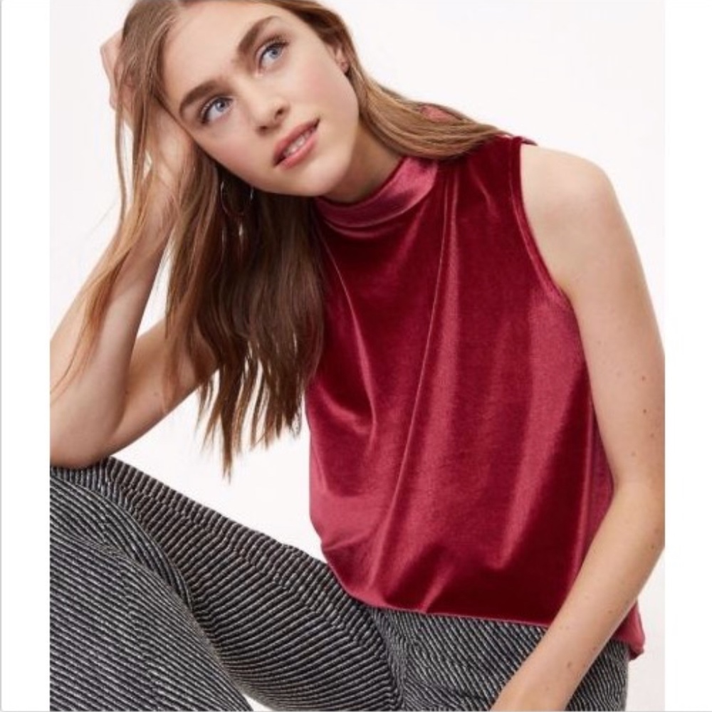 LOFT Velvet Mock Neck Swing Shell Blouse Top XL - Picture 4 of 5